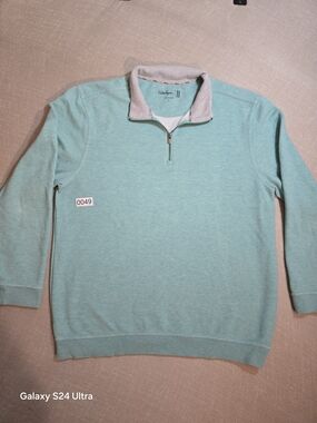 Walter Hagen Men's Zip-Up Sweater in Seafoam Green with Contrast Collar